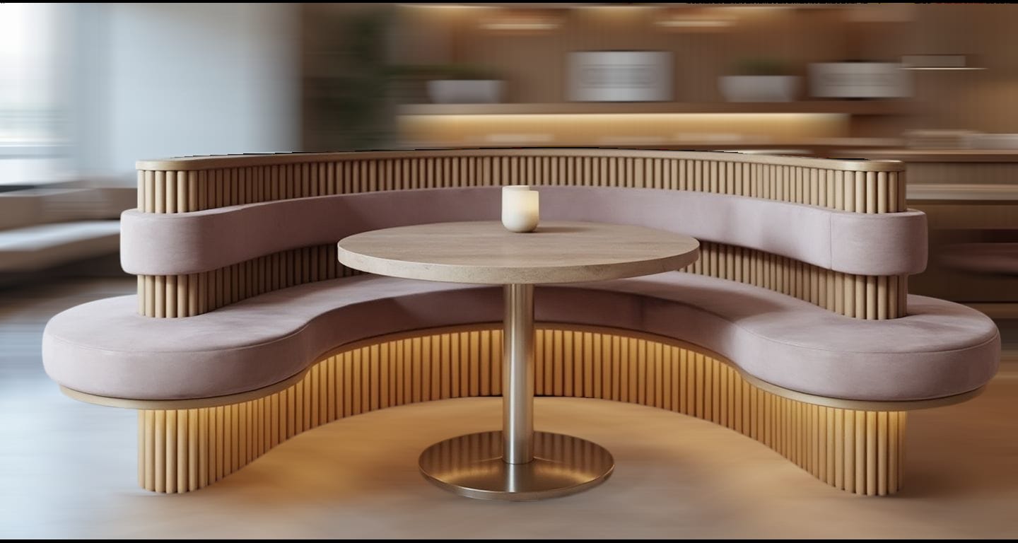 Reeded Curved Banquette – (shown in 8ft) Unlimited Sizes & Colors Available
